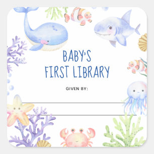 Akvarell nautisk - baby shower bokmärke fyrkantigt klistermärke
