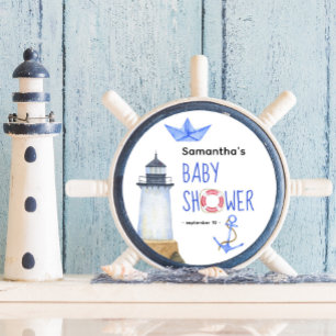 Akvarell nautisk - baby shower runt klistermärke