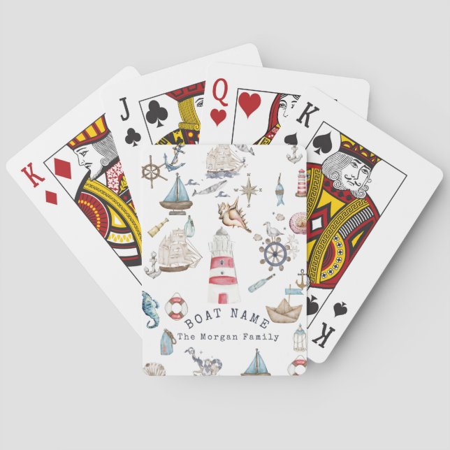 Akvarell Nautiska Element Sjöman Casinokort (Baksidan)