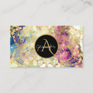 Akvarell nebulosa guld mandala modern monogram visitkort