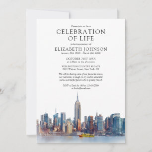 Akvarell New York Celebration Of Life Begravning Inbjudningar