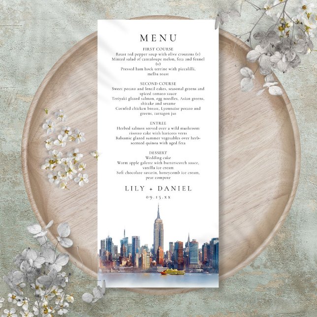 Akvarell New York City Destination Bröllop Meny (Watercolor New York City Destination Wedding Menu)