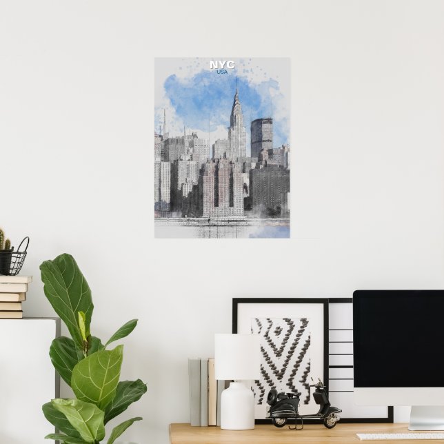 Akvarell New York City Siluett – Manhattan Vägg Poster (Hemmakontoret)