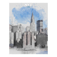 Akvarell New York City Siluett – Manhattan Vägg