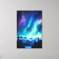 Akvarell Norrsken aurora borealis 