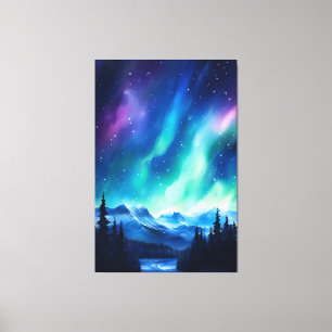 Akvarell Norrsken aurora borealis  Canvastryck