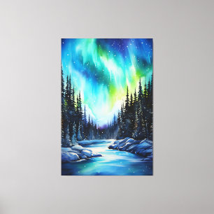 Akvarell Norrsken aurora borealis Canvastryck