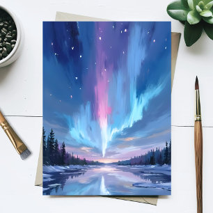 Akvarell Norrsken Aurora Borealis Målade Vykort