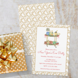 Akvarell Nyår Champagne Bar Cart Fest Inbjudningar