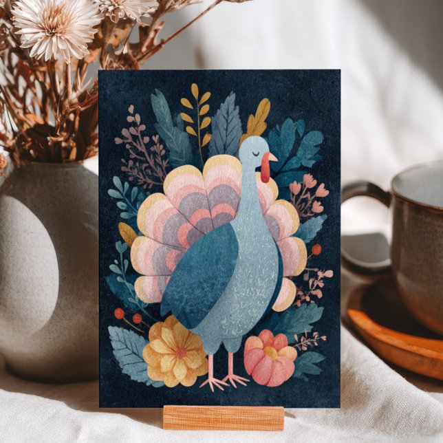 Akvarell Nyckfull Kalkon Botanisk Thanksgiving Vykort (Skapare uppladdad)