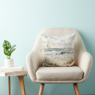 Akvarell Ocean Strand med rullat papper Kudde