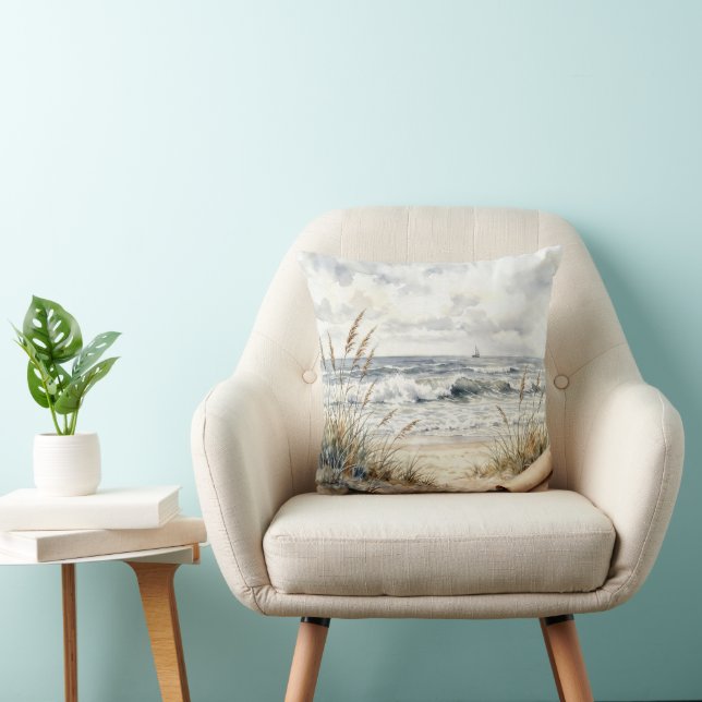 Akvarell Ocean Strand med rullat papper Kudde (Stol)