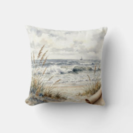 Akvarell Ocean Strand med rullat papper Kudde
