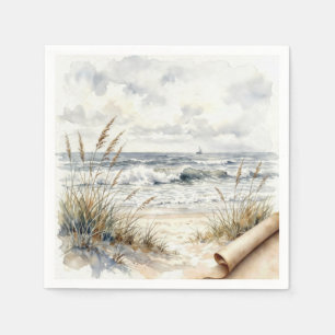 Akvarell Ocean Strand med rullat papper Pappersservett