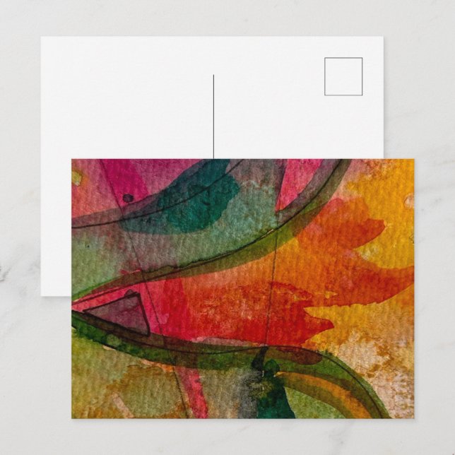 Akvarell Och Bläck Abstrakt Expressionistisk Konst Vykort (Fram/baksida)