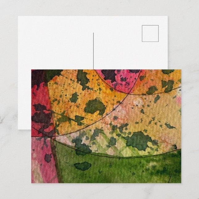 Akvarell Och Bläck Abstrakt Expressionistisk Konst Vykort (Fram/baksida)