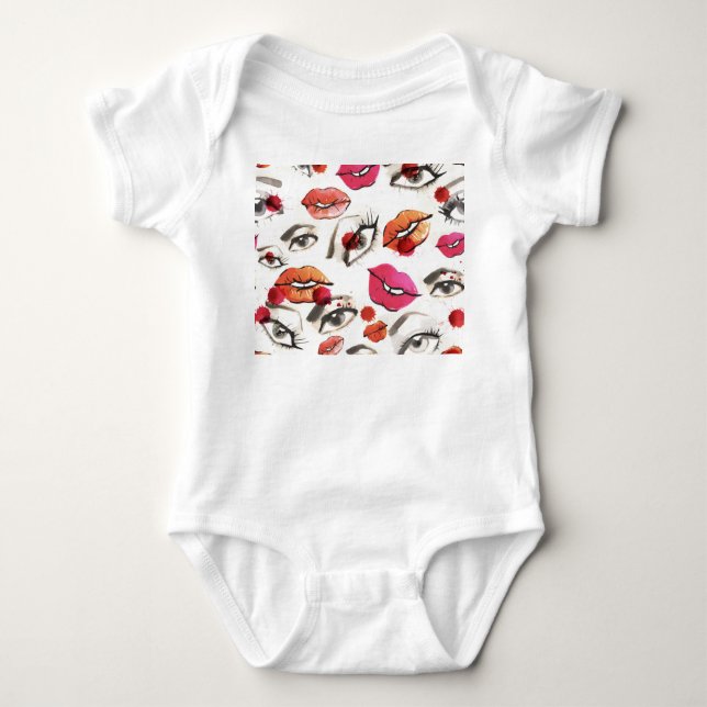 Akvarell Ögon & Läppar Mönster T Shirt (Framsida)