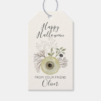 Akvarell Ögonbotanik Glad Halloween-present Presentetikett