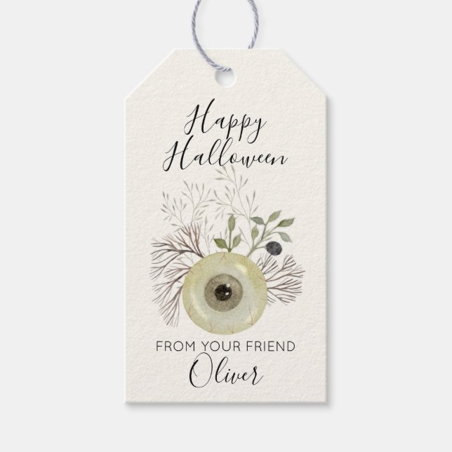 Akvarell Ögonbotanik Glad Halloween-present  Presentetikett (Framsidan)