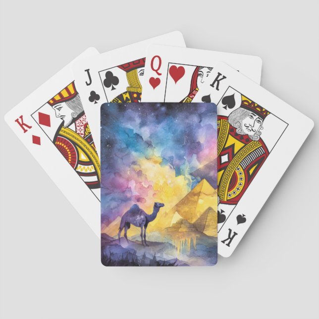 Akvarell Öken Galax Kamel Pyramid Resa Casinokort (Baksidan)