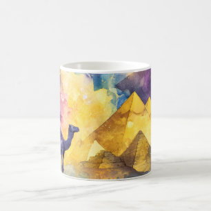 Akvarell Öken Galax Kamel Pyramid Resa Kaffemugg