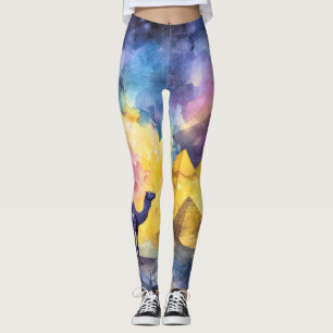 Akvarell Öken Galax Kamel Pyramid Resa Leggings