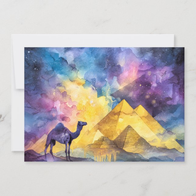 Akvarell Öken Galax Kamel Pyramid Resa Meddelande (Framsida)