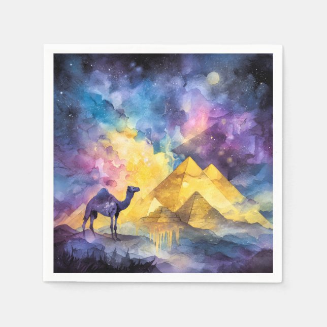 Akvarell Öken Galax Kamel Pyramid Resa Pappersservett (Framsidan)