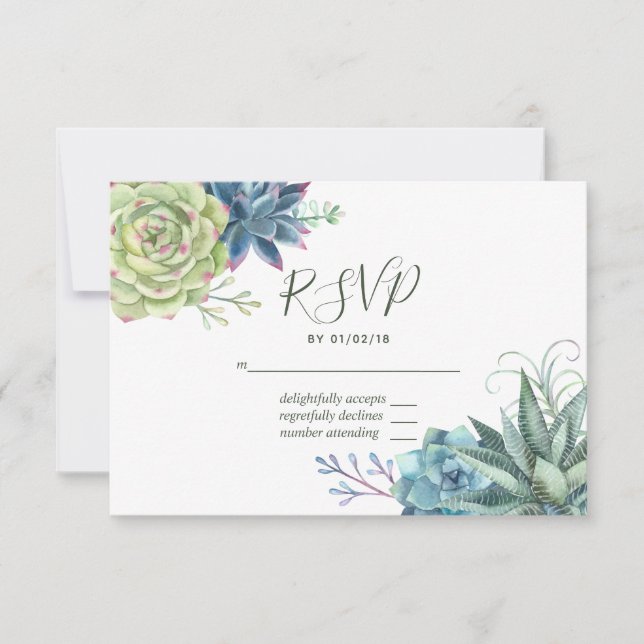 Akvarell Öken Kaktus Sukkulenter Bröllop RSVP OSA Kort (Framsida)