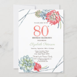 Akvarell Öken Röda Sukkulenter 80-årsdag Inbjudningar
