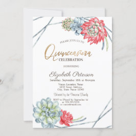 Akvarell Öken Röda Sukkulenter Quinceañera Inbjudningar
