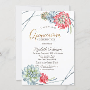 Akvarell Öken Röda Sukkulenter Quinceañera Inbjudningar
