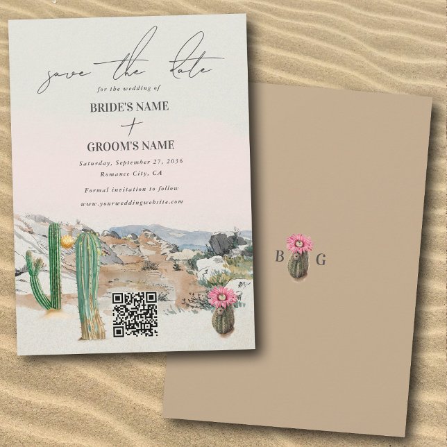 Akvarell Ökenkaktus Boho Bröllop Spara Datumet (Watercolor Desert Cactus Boho Wedding Save The Date)