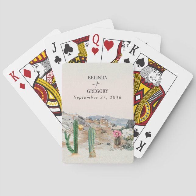 Akvarell Ökenkaktus Boho Bröllopspresent Casinokort (Baksidan)
