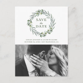 Akvarell oliv. Botanisk italiensk Save the Date Vykort
