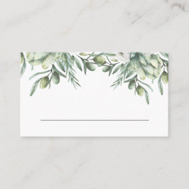 Akvarell olivträd. Elegant italiensk blomsterbröll Placeringskort