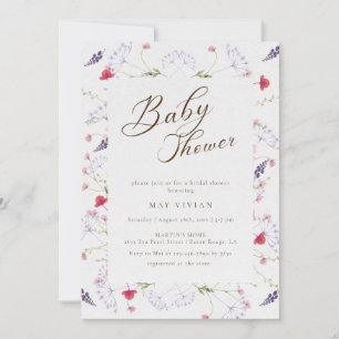 Akvarell Ömt vildblomma Baby Shower Inbjudningar