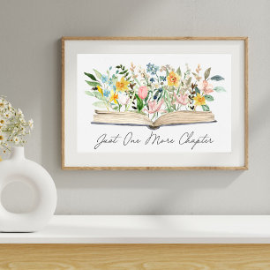 Akvarell Öppen Bok med Blommor Blommig Estetik Poster