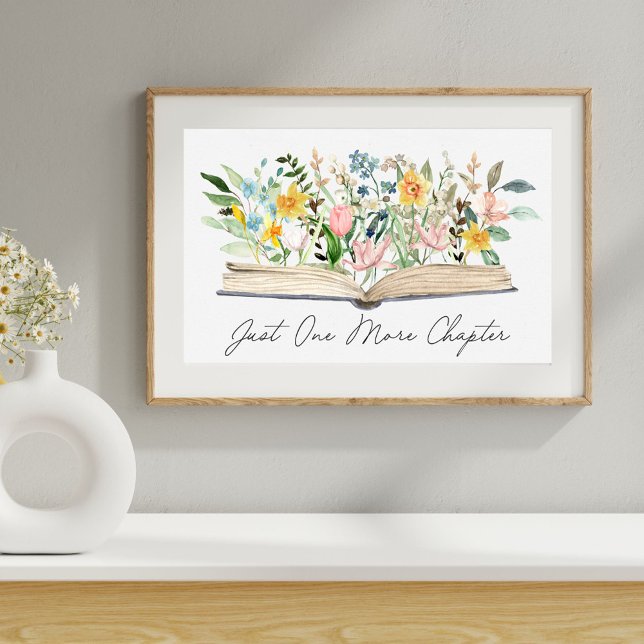Akvarell Öppen Bok med Blommor Blommig Estetik Poster (In situ)