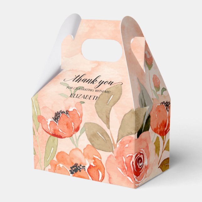 Akvarell Orange Blommig Presentaskar (Framsidan Sidan)
