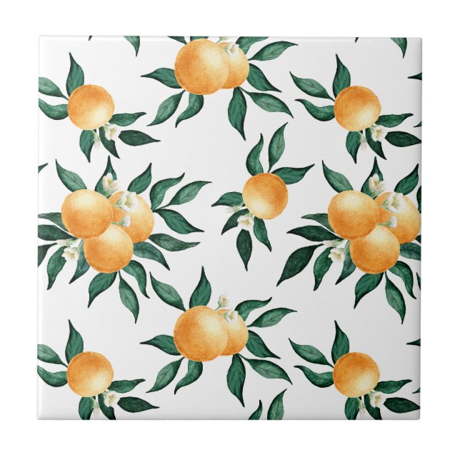Akvarell Orange Citrus Solig Botanisk Kakelplatta (Framsidan)