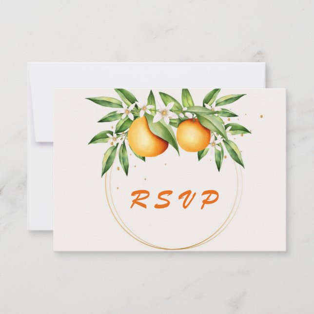 Akvarell Orange Frukt Botanisk Bröllop OSA Kort (Framsida)