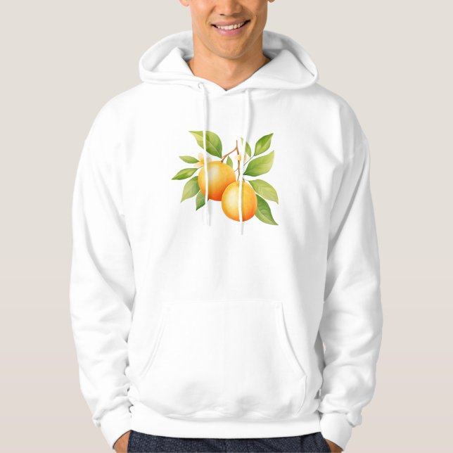 Akvarell Orange Med Blomma Hoodie (Framsida)