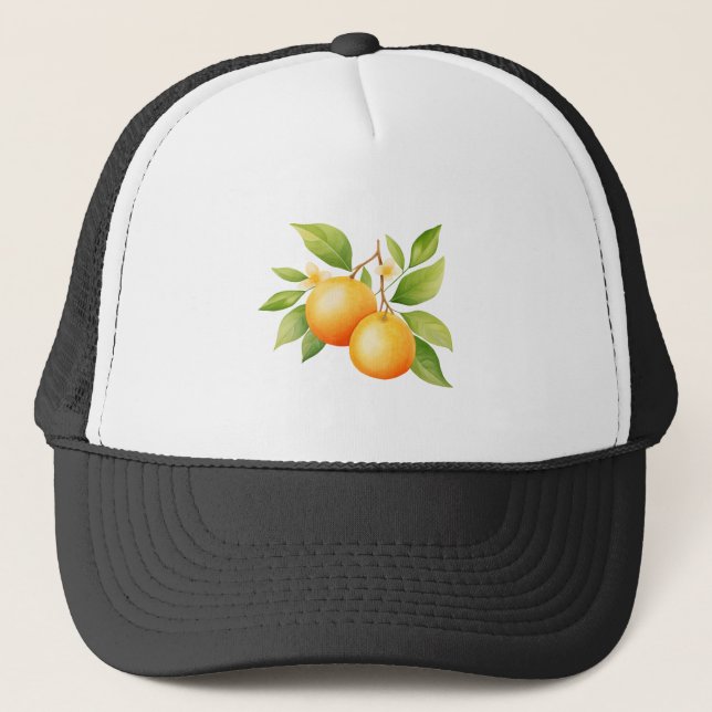 Akvarell Orange Med Blomma Keps (Framsida)