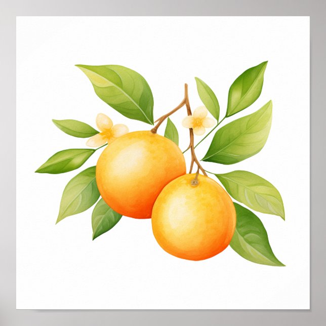 Akvarell Orange Med Blomma Poster (Framsidan)