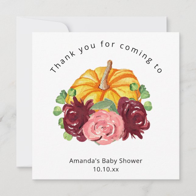 Akvarell orange Pumpa baby shower Inbjudningar (Framsida)