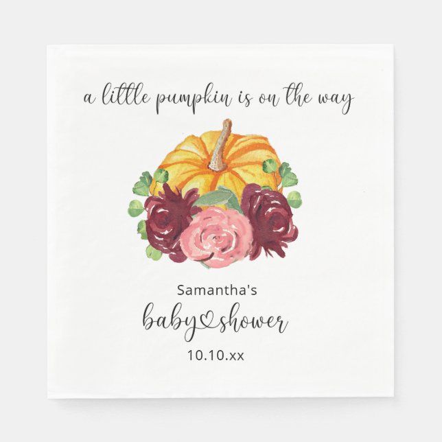 Akvarell orange Pumpa baby shower Pappersservett (Framsidan)