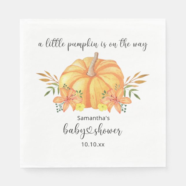 Akvarell orange Pumpa baby shower Pappersservett (Framsidan)