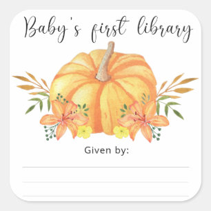 Akvarell orange Pumpa - Barnets första bibliotek Fyrkantigt Klistermärke