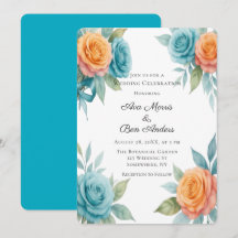 Akvarell Orange & Teal Rosor Bröllop